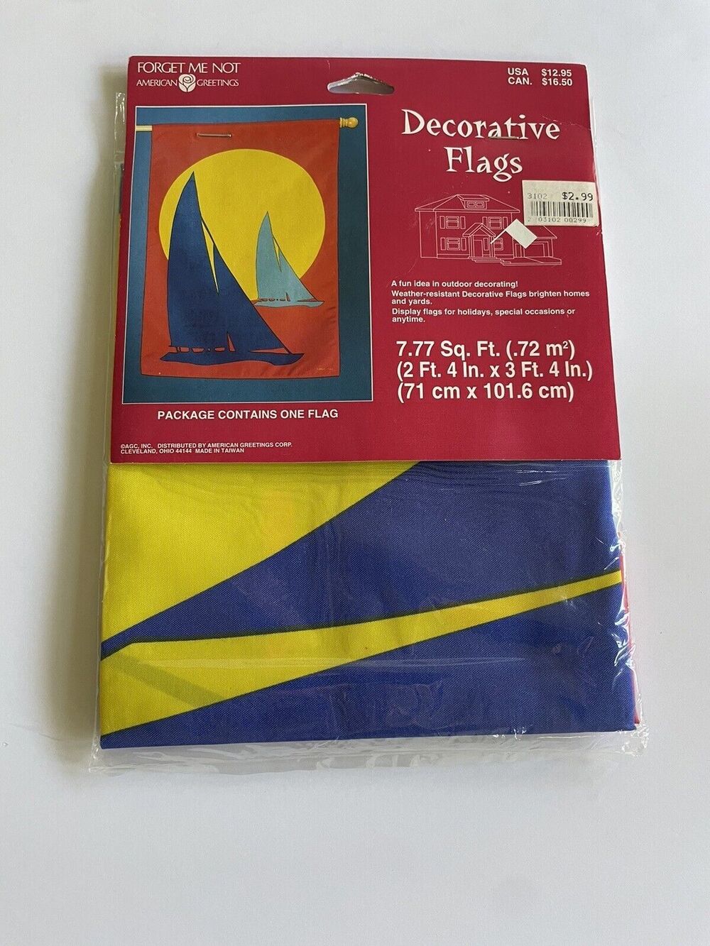 Vtg Forget Me Not American Greetings Decorative Flag Sailboats Outdoor Decor NEW